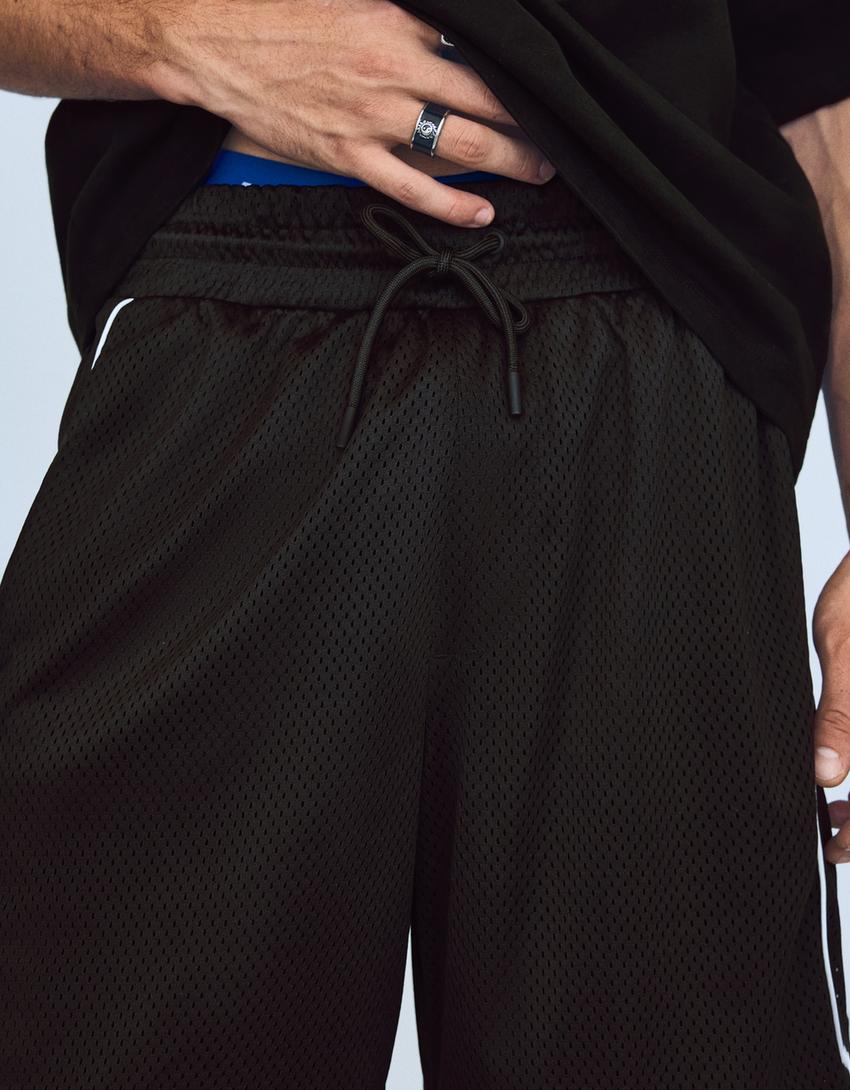 Bermuda mesh contraste print-Negro