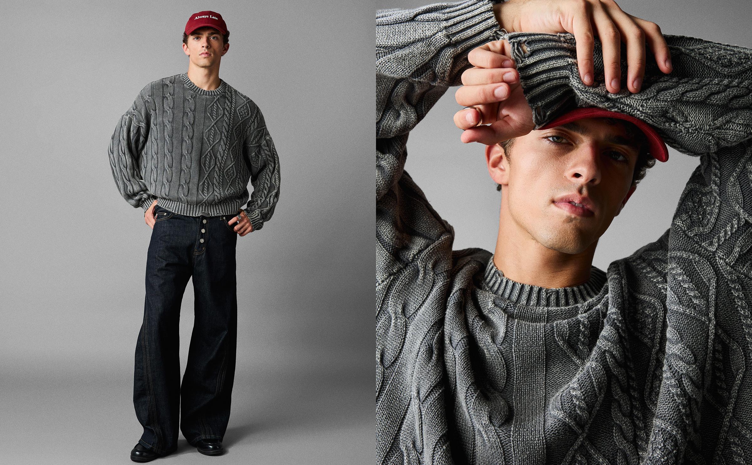 Washed-effect cable-knit jumper — Dark grey