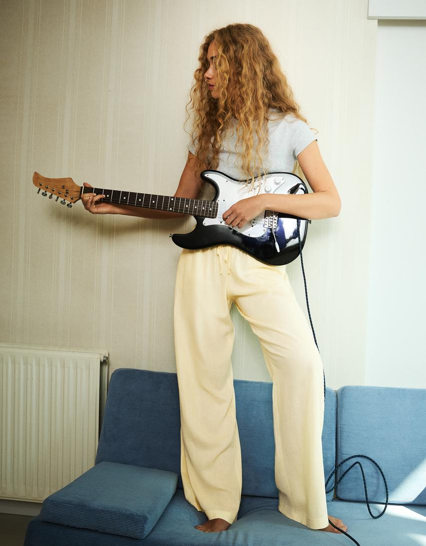 Elastic waist trousers-Yellow