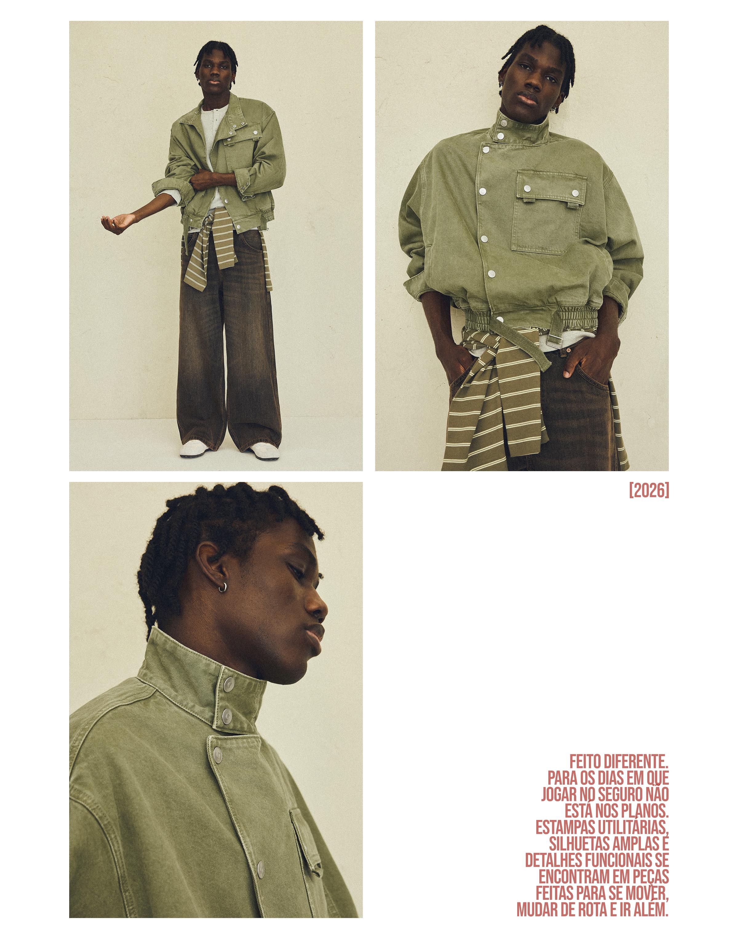 Double-breasted funnel neck jacket with pocket — Green