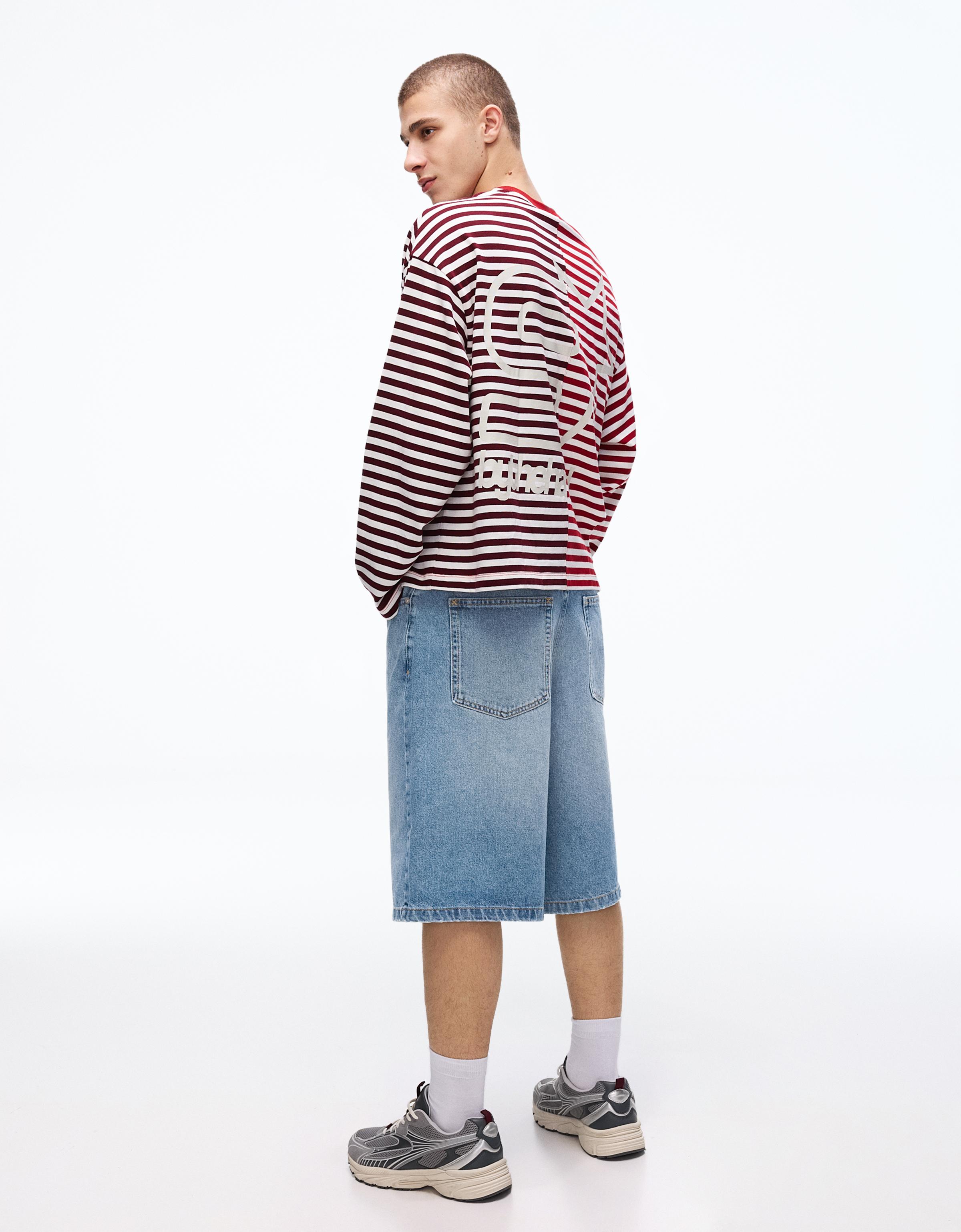 Baggy fit denim bermuda - Görsel 24