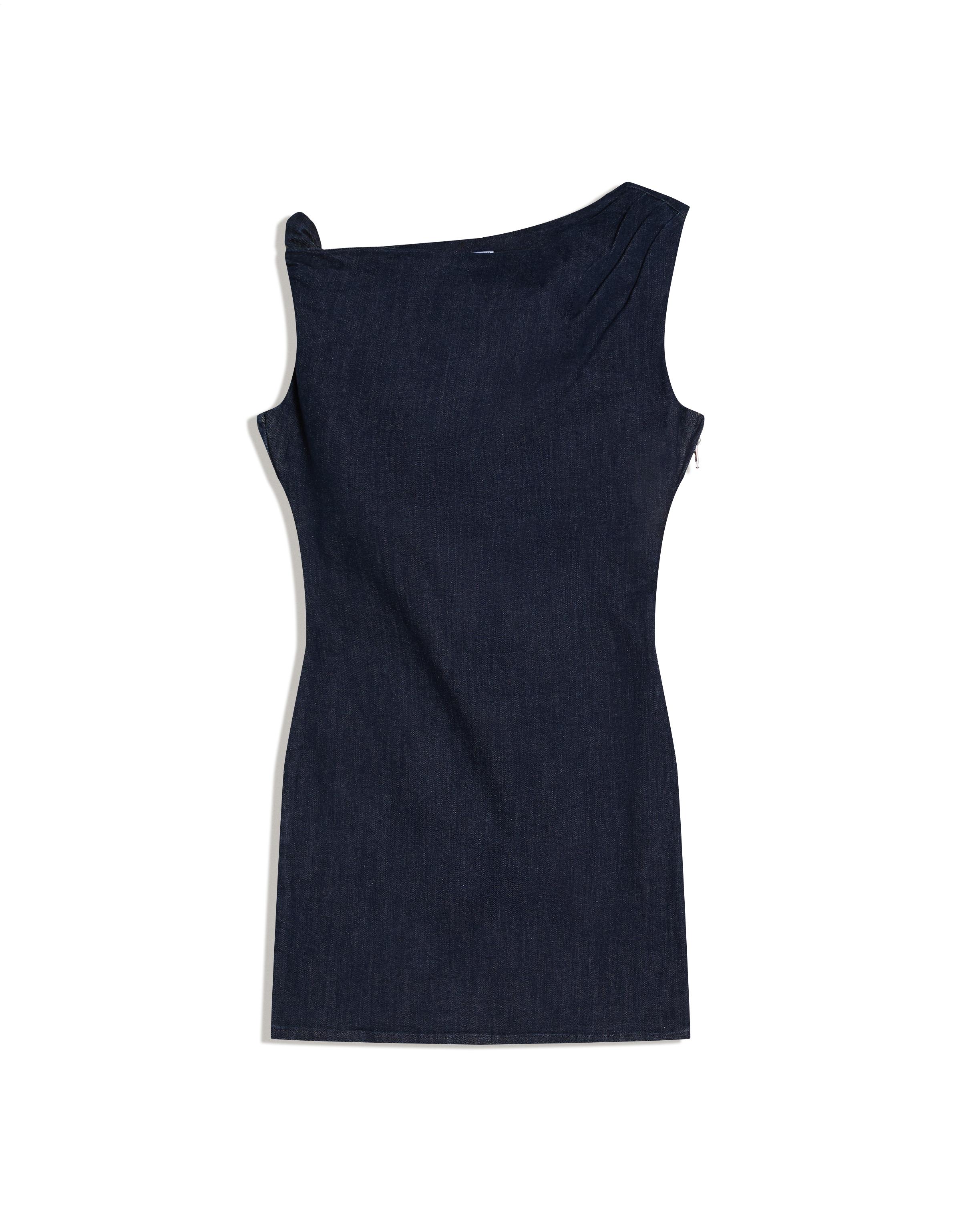 Düşük omuzlu denim mini elbise - Görsel 7