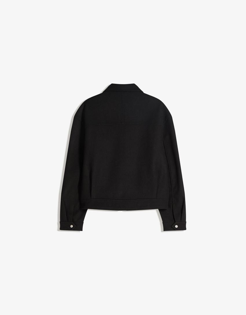 Felt texture zip-up jacket-Black
