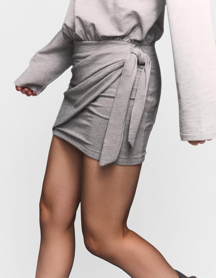 Robe mini nouée-Gris