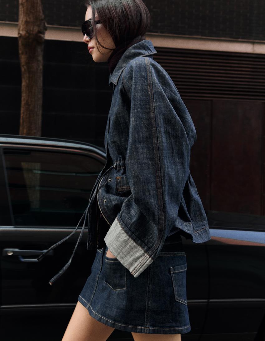 Oversize-Jeansjacke mit Struktur-Blau