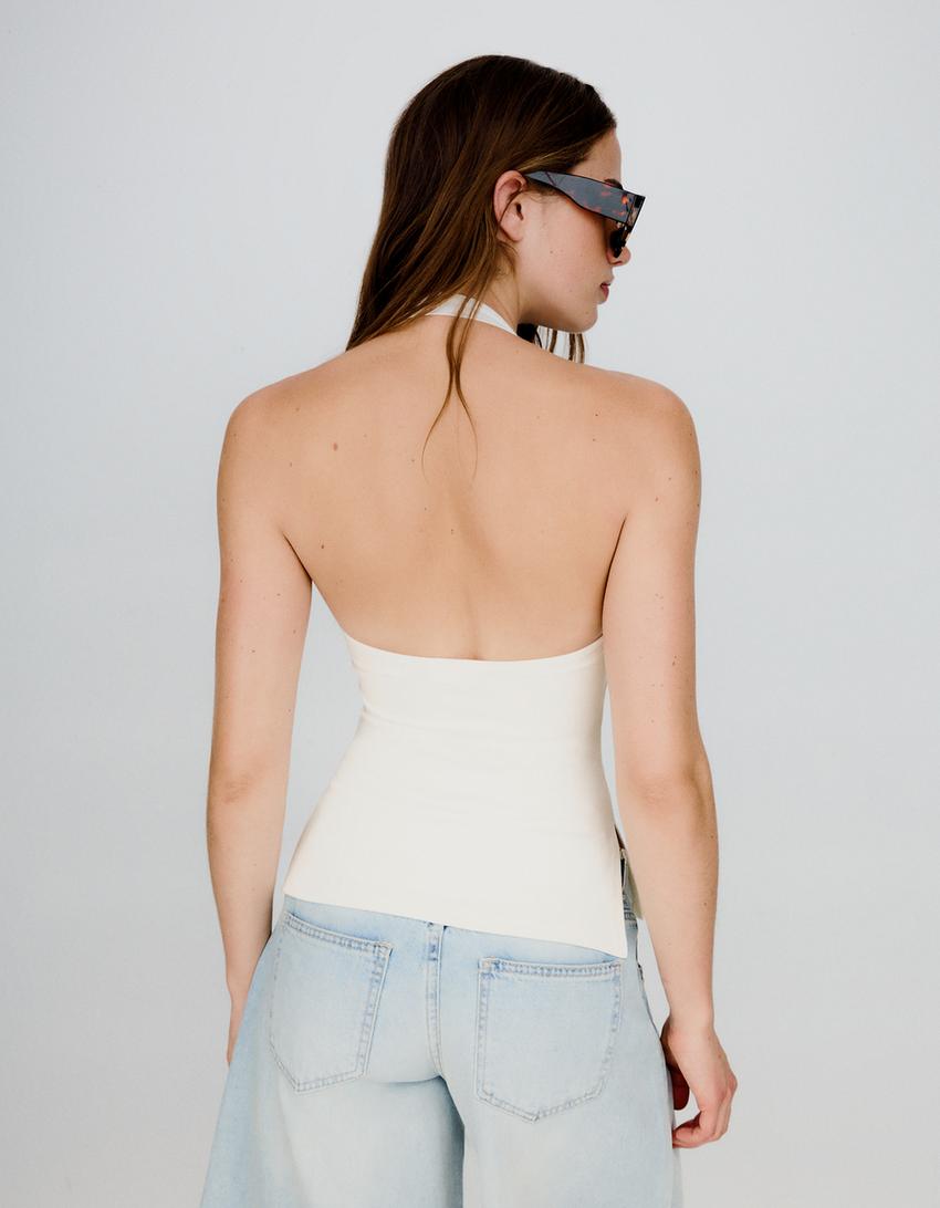 Halter yaka top-Kirli beyaz