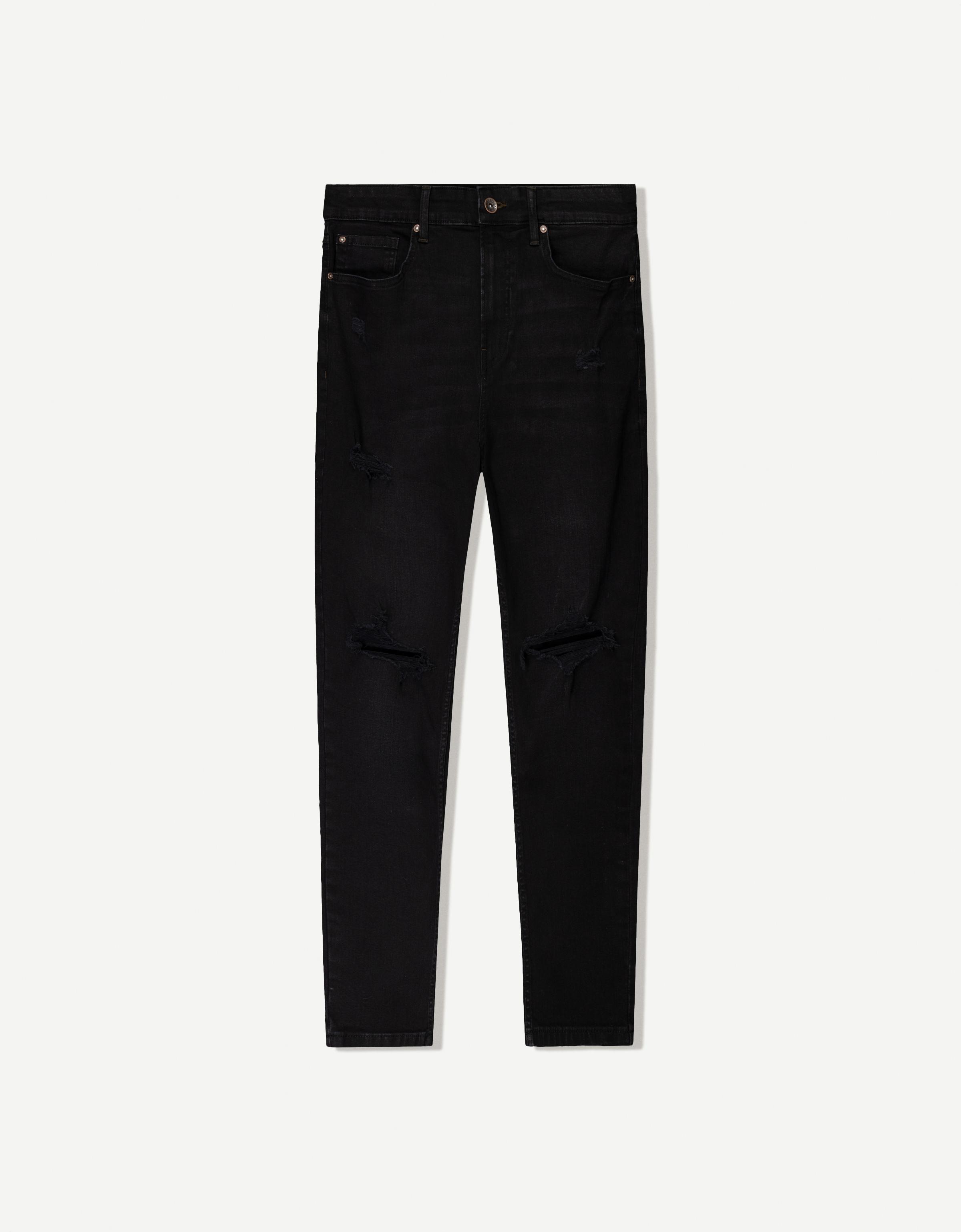 Bershka Carrotjeans Risse Herren 48 Schwarz