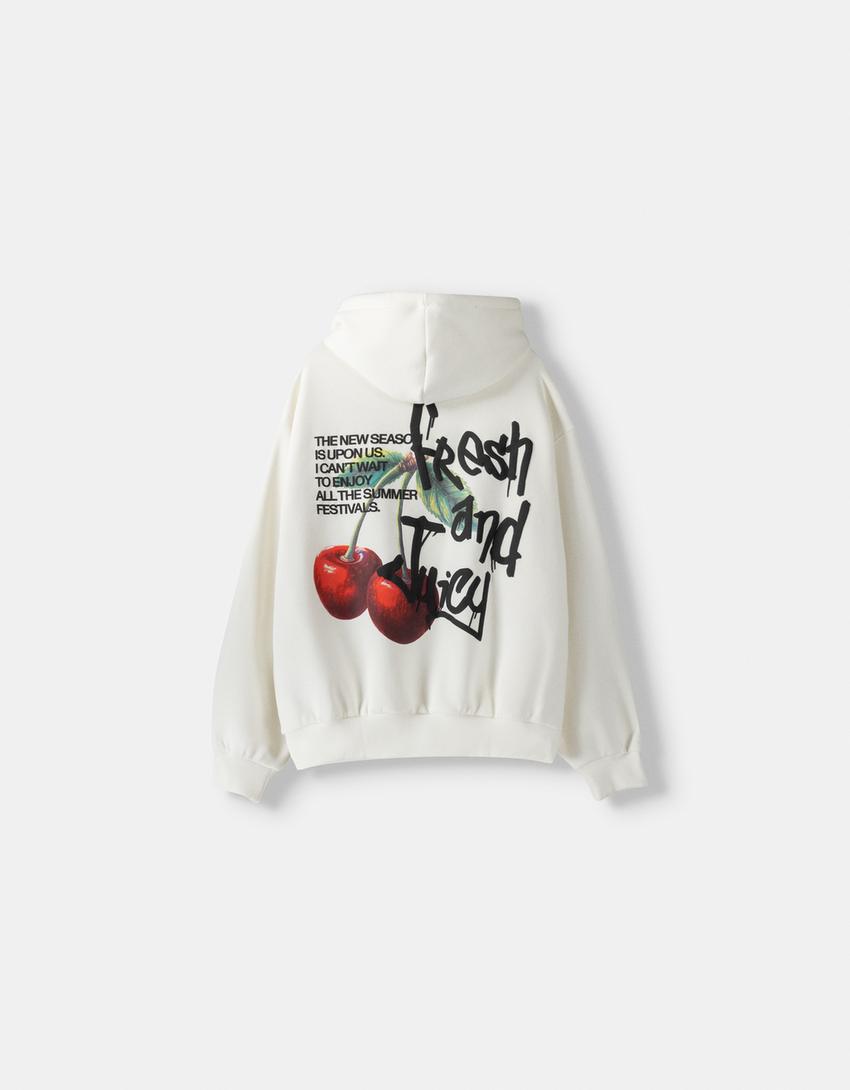 Printed hoodie-Cream