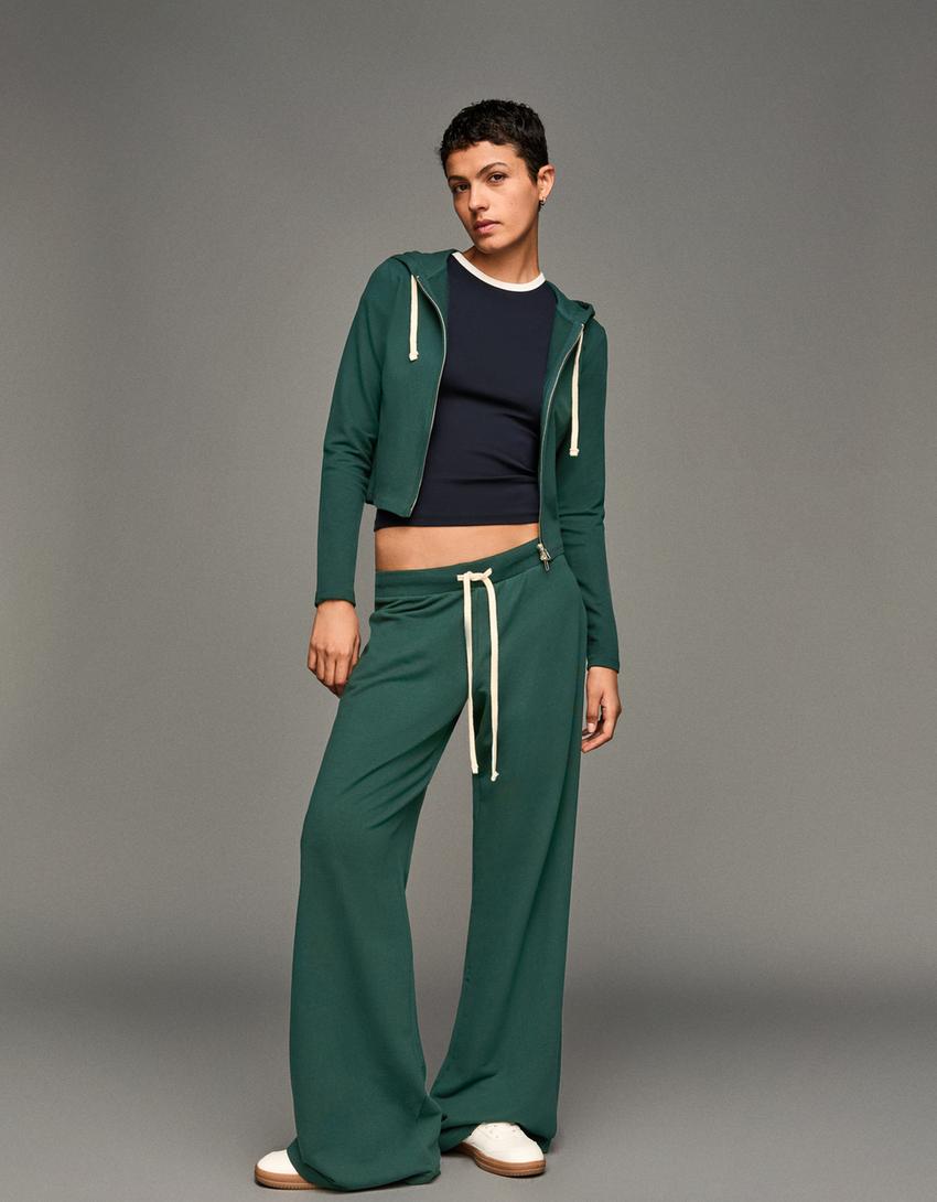 Sweatshirt com fecho de correr e capuz-Verde-1