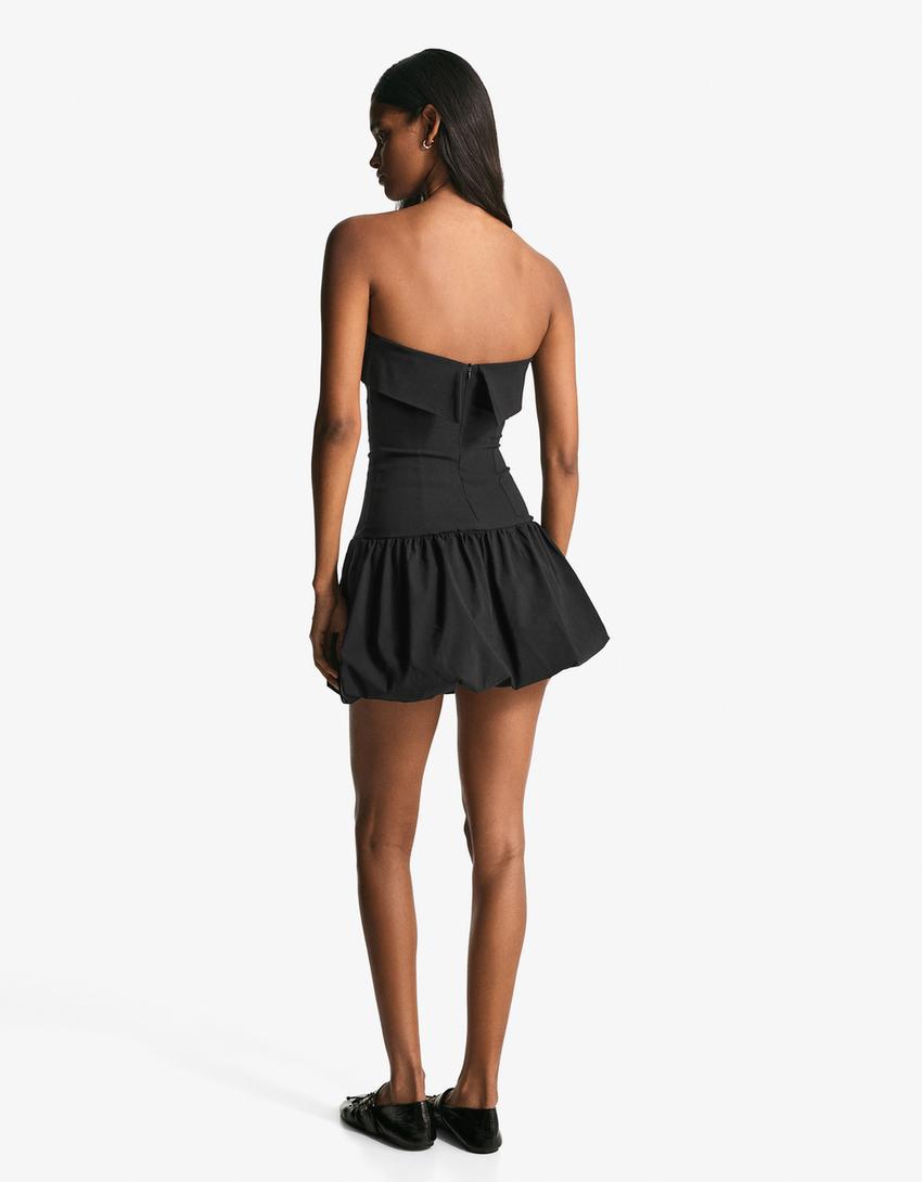 Vestido mini bandeau balão-Preto