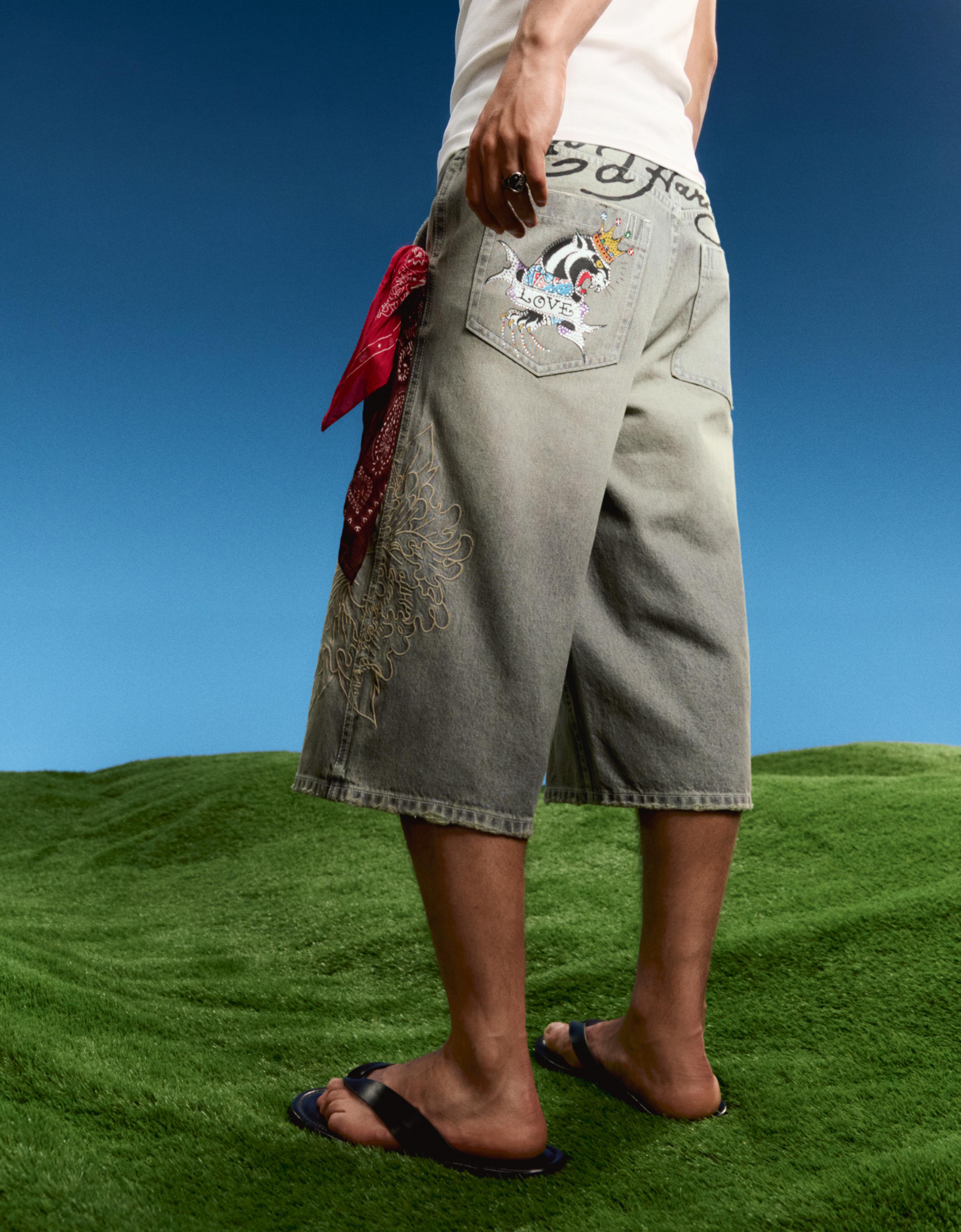 Denim Bermuda shorts ED HARDY X BERSHKA — Grey