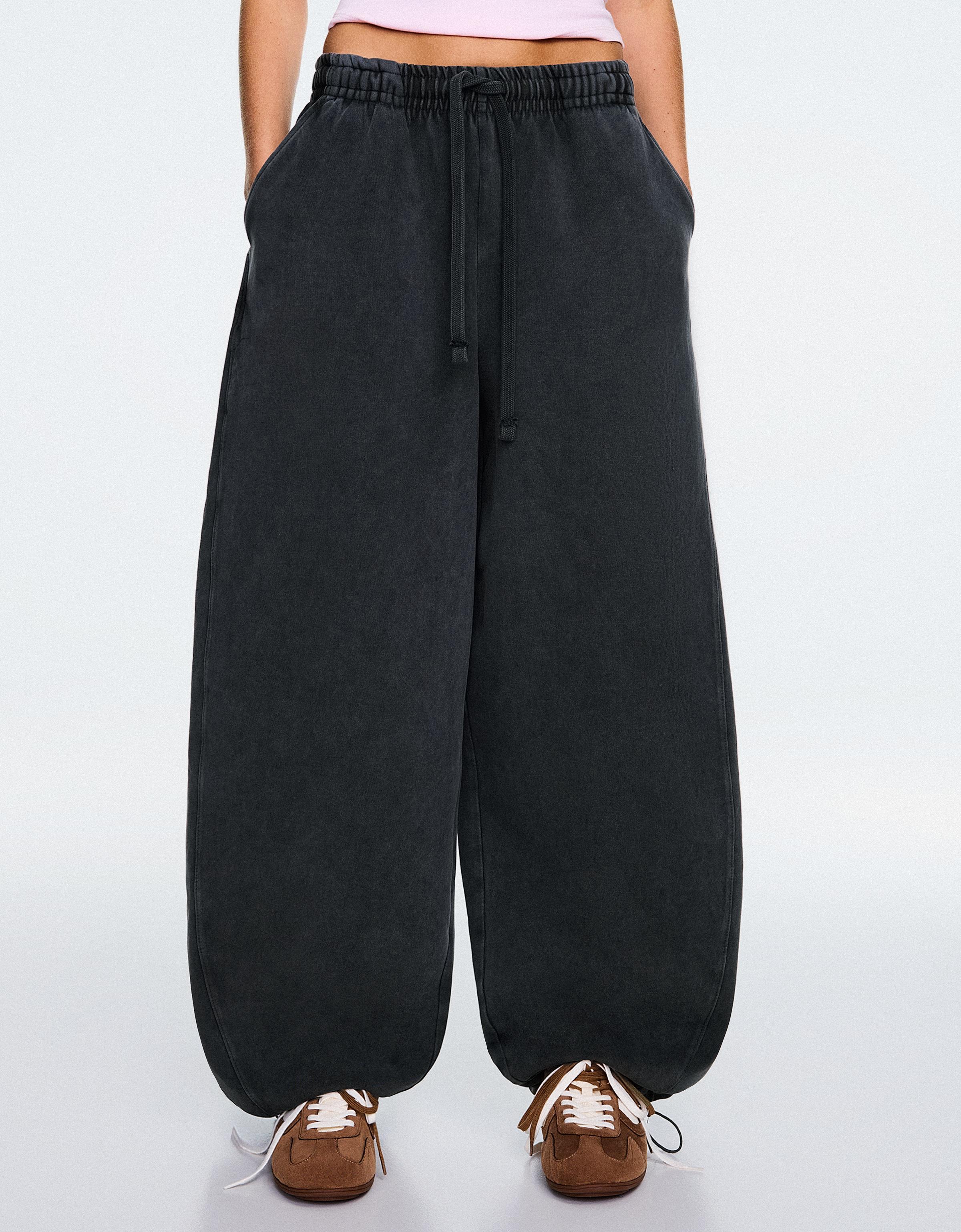 Barrel plush trousers with stoppers — Grey