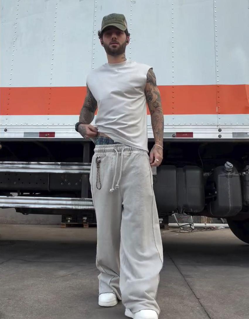 Super baggy fit pantolon-Taş rengi