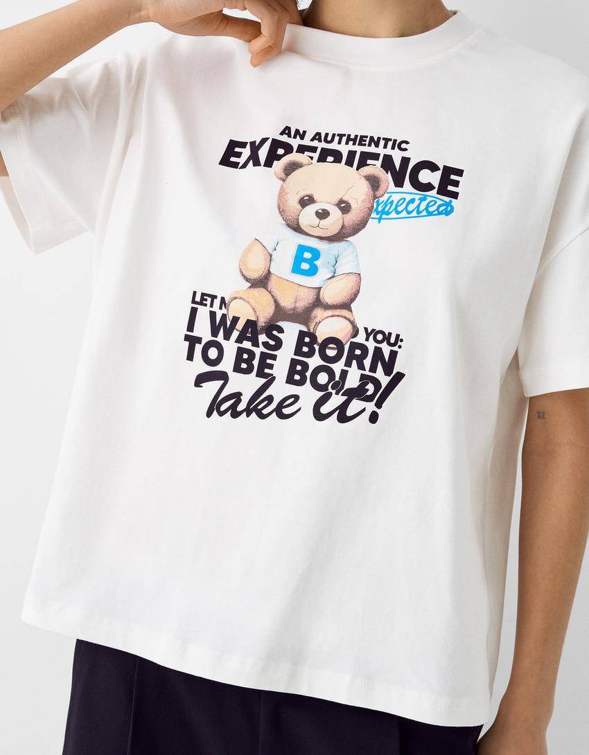 Printed short sleeve oversize T-shirt-Off white-2