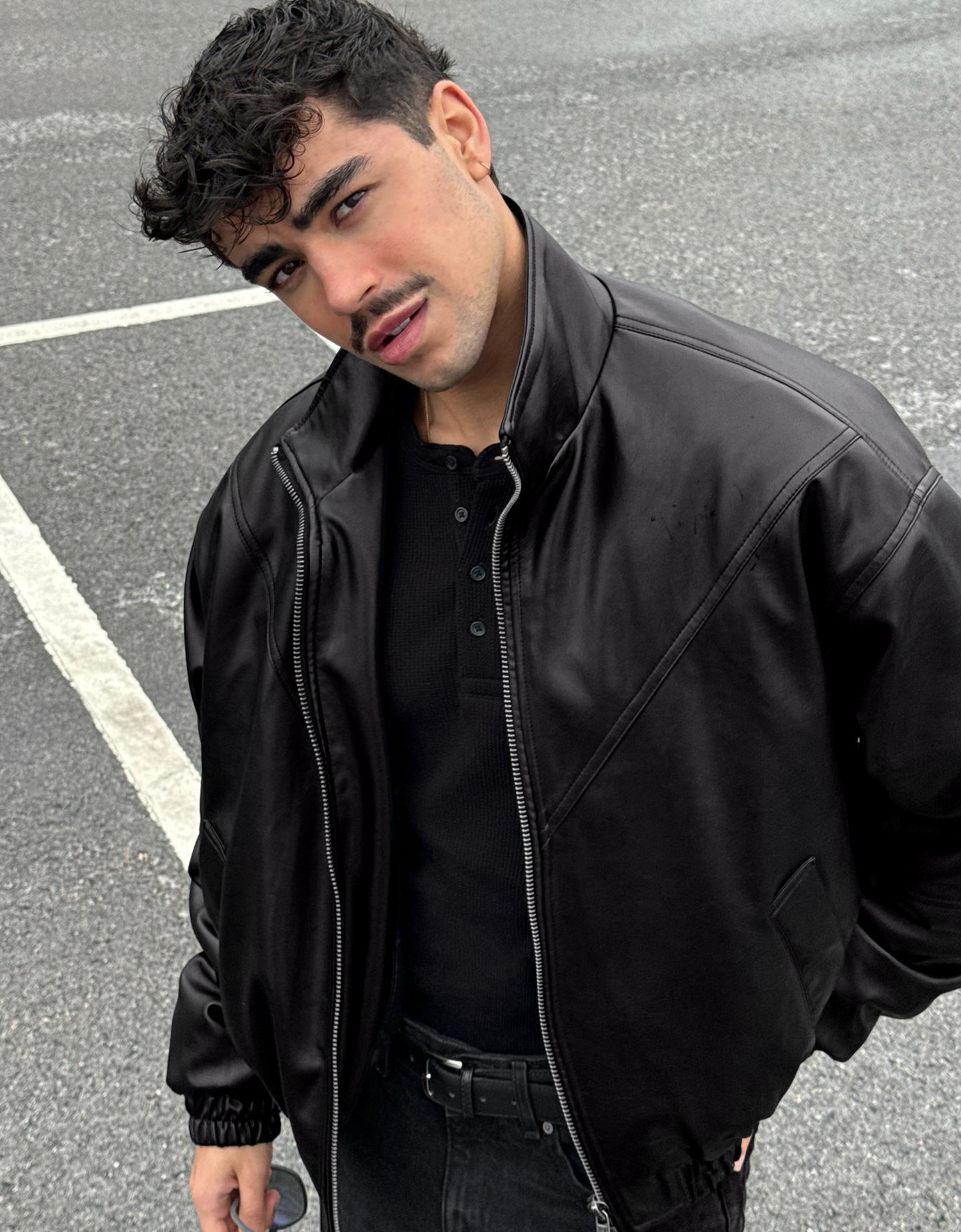 Bershka Cazadora Efecto Piel Hombre Negro