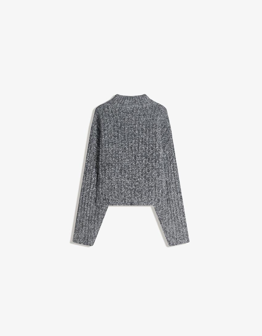 Twisted yarn high neck jumper-Dark grey