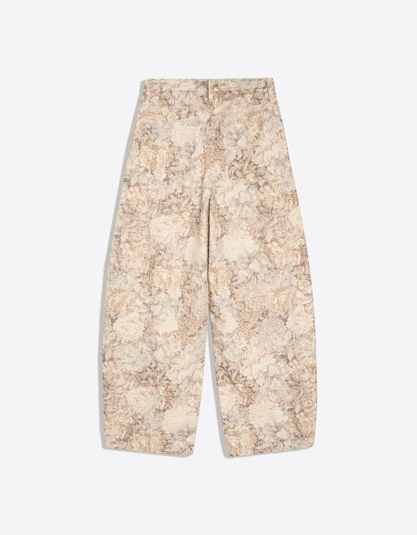 Printed barrel trousers-Sand