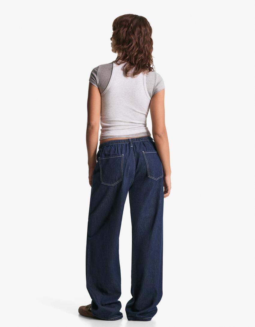 Jeans wide leg cordon-Marine