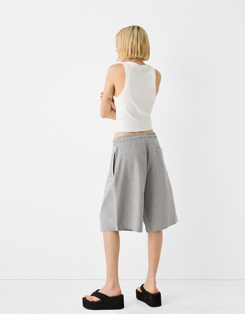 Calções bermuda baggy pinças-Cinza-1