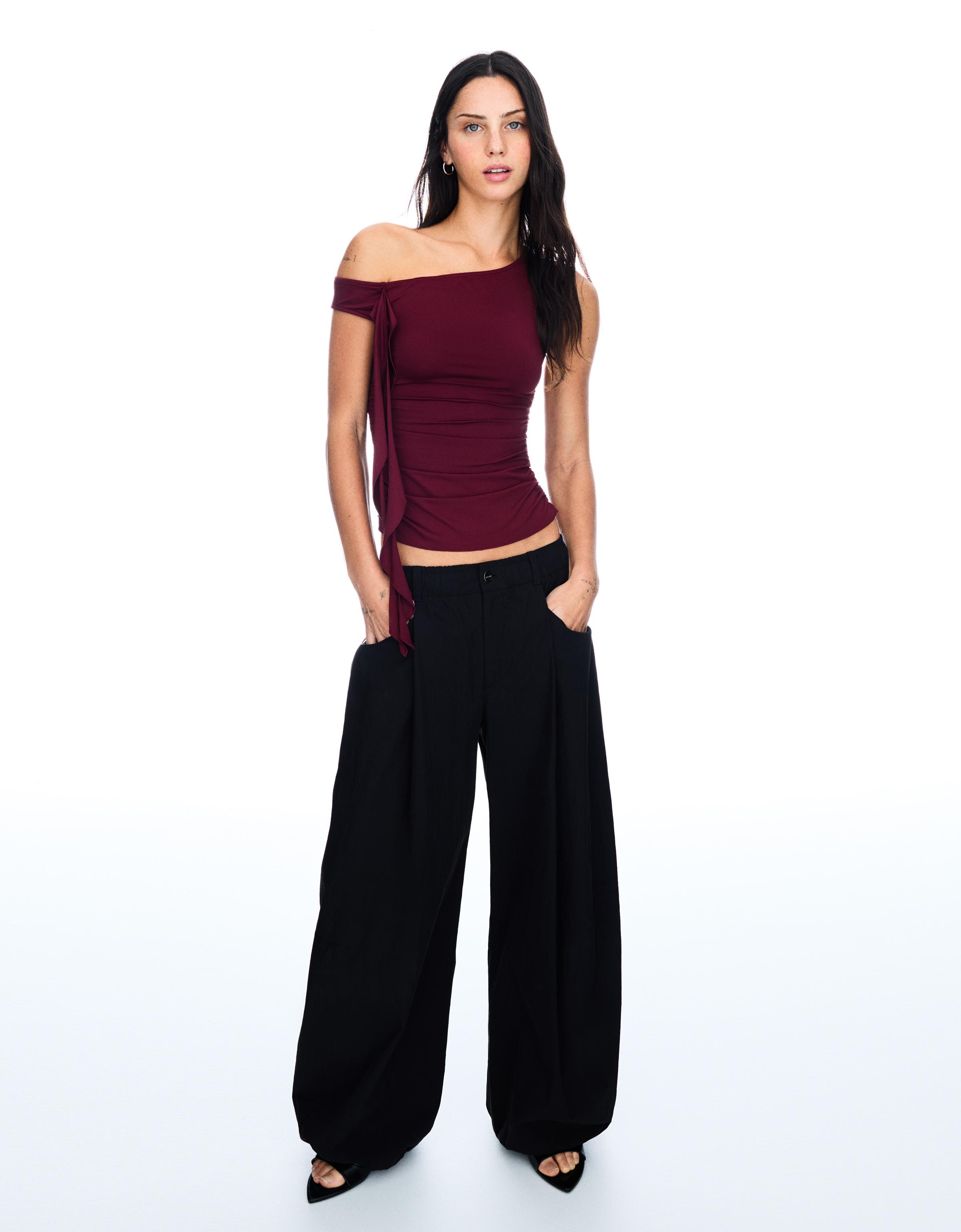 Bershka Ärmelloses Shirt Mit Schnürung Damen L Bordeaux