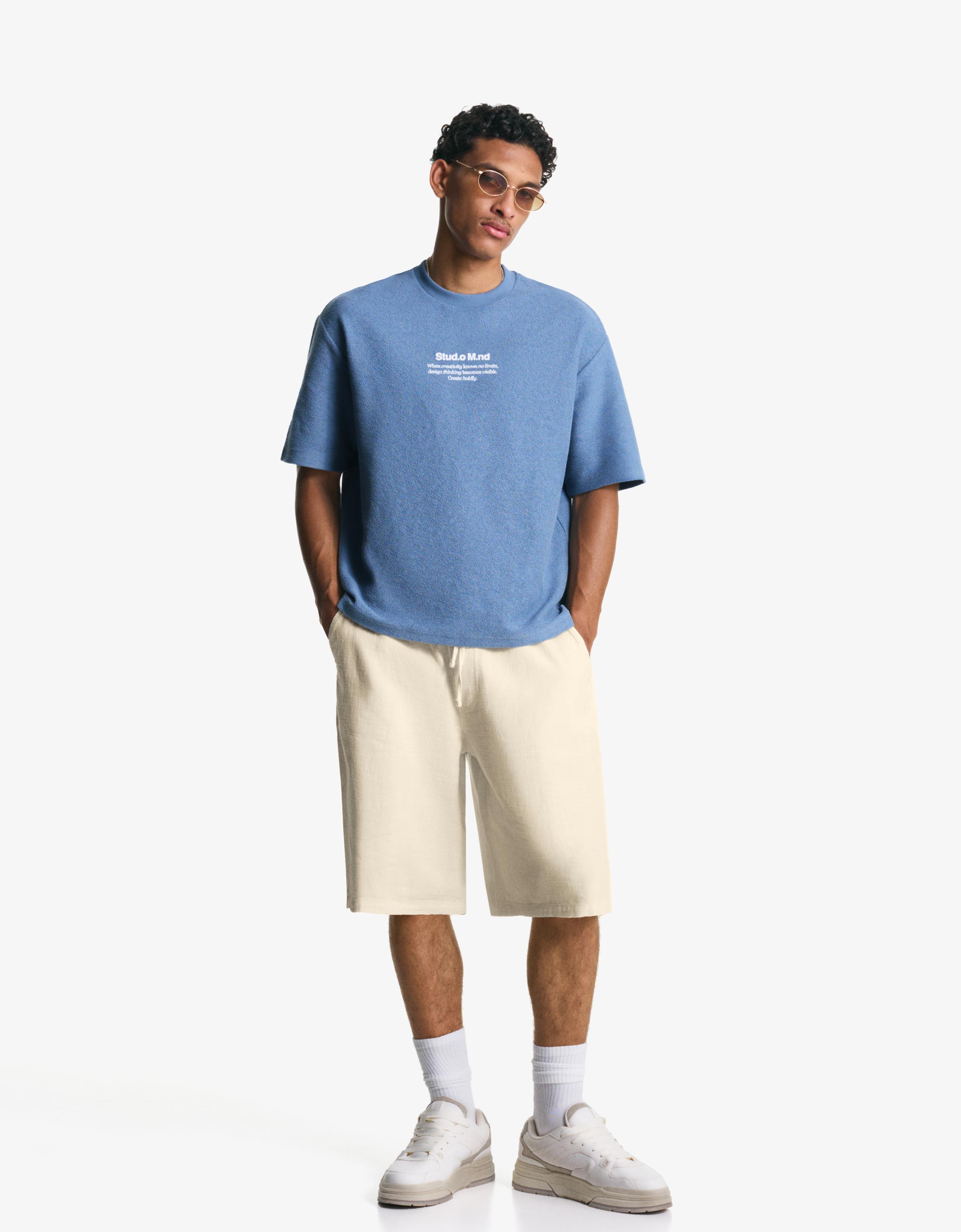 Bershka Rustikale Skater-Jogger-Bermudas Herren L Grbrochenes Weiss