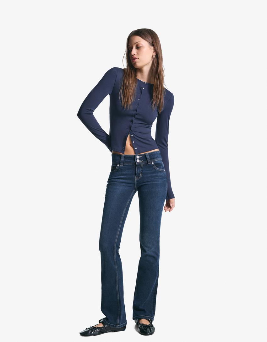 Long sleeve T-shirt with buttons-Navy-2