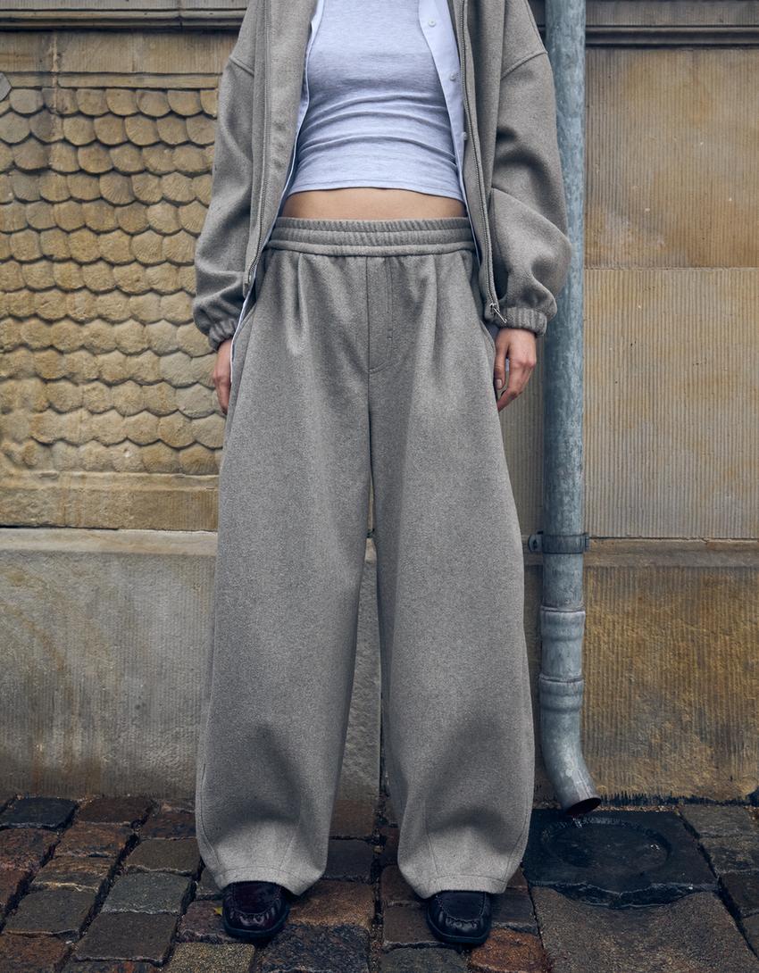 Wool-effect barrel-leg trousers-Sand