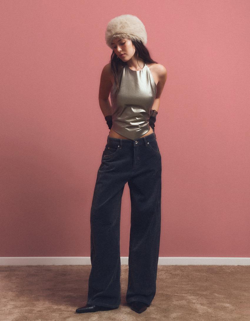 Leather effect halter top-Silver