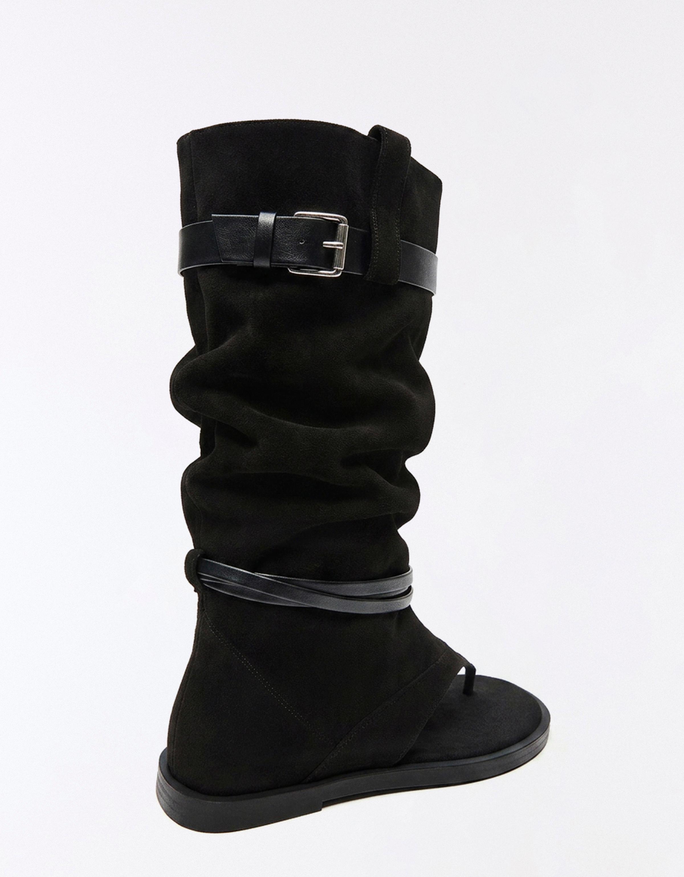 Flat slider sandals with buckle — BLACK