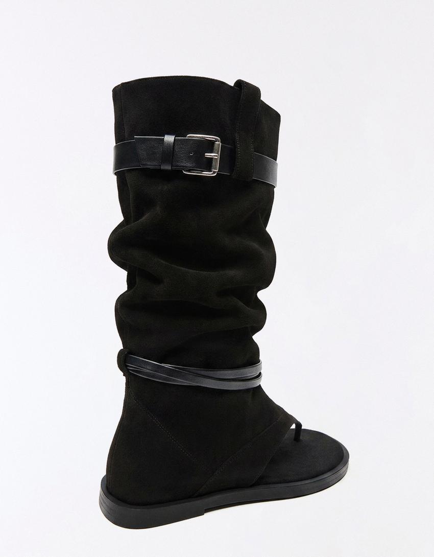 Flat trouser sandals with buckle-BLACK