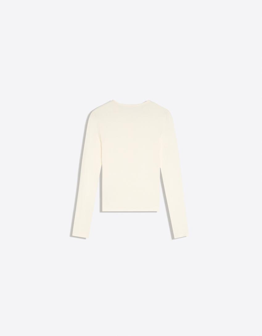 Long sleeve henley T-shirt-Off white