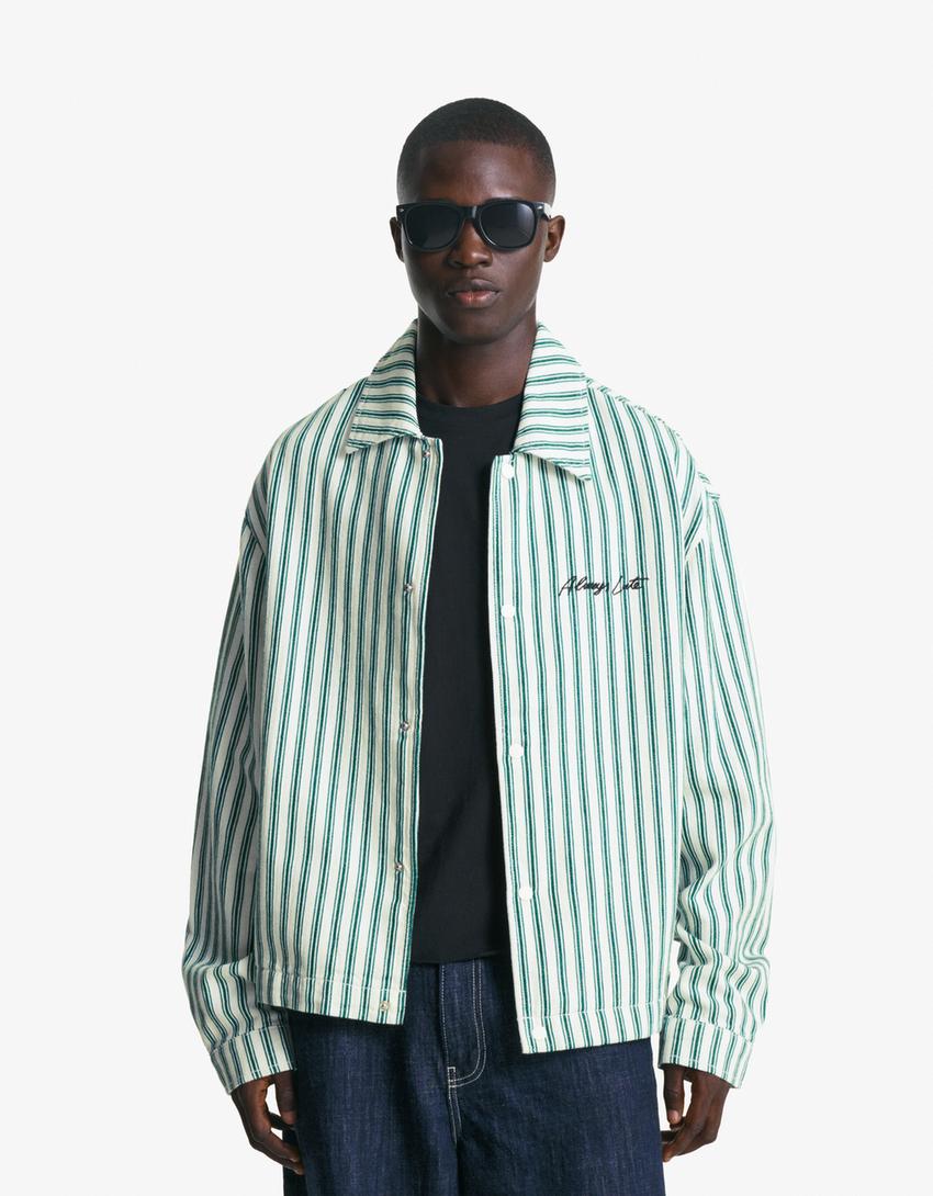 Striped jacket with embroidery-Green