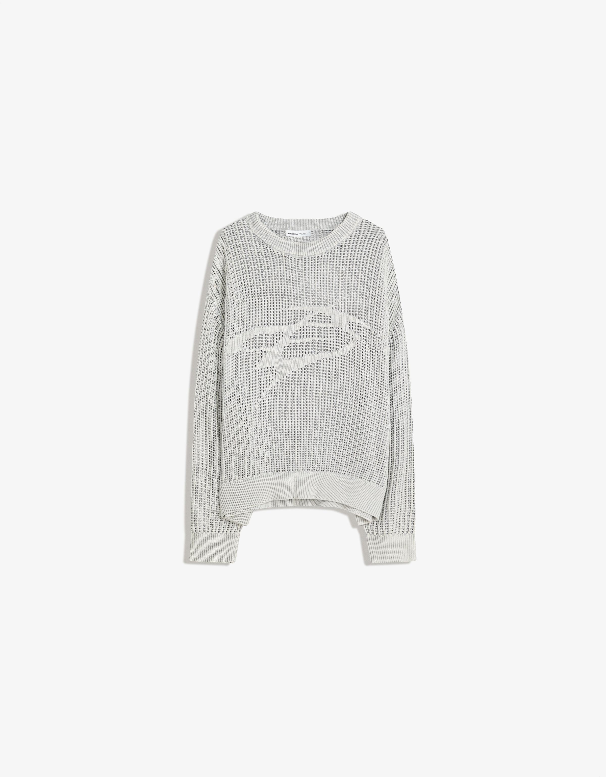 Bershka Mesh-Pullover Mit Waschung Herren S Grau