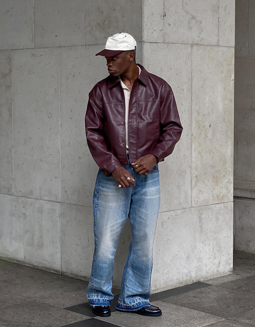 Leereffect boxy fit jas-Bordeaux