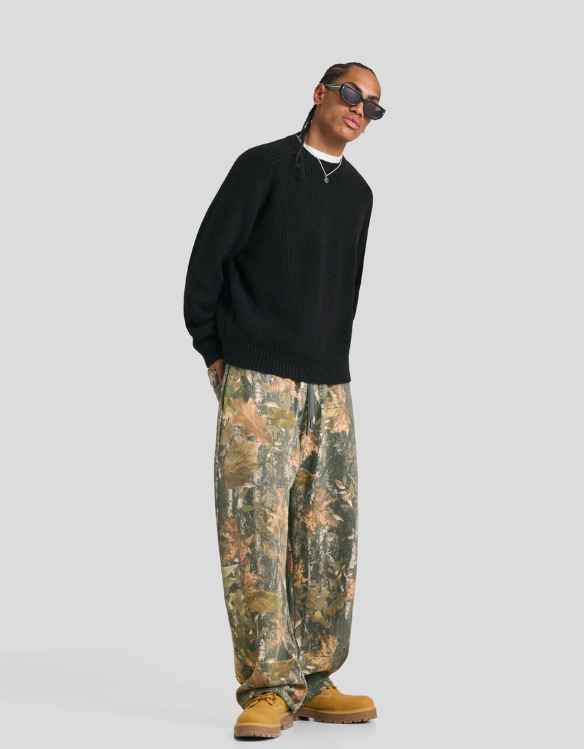 Balloon fit printed trousers-Green