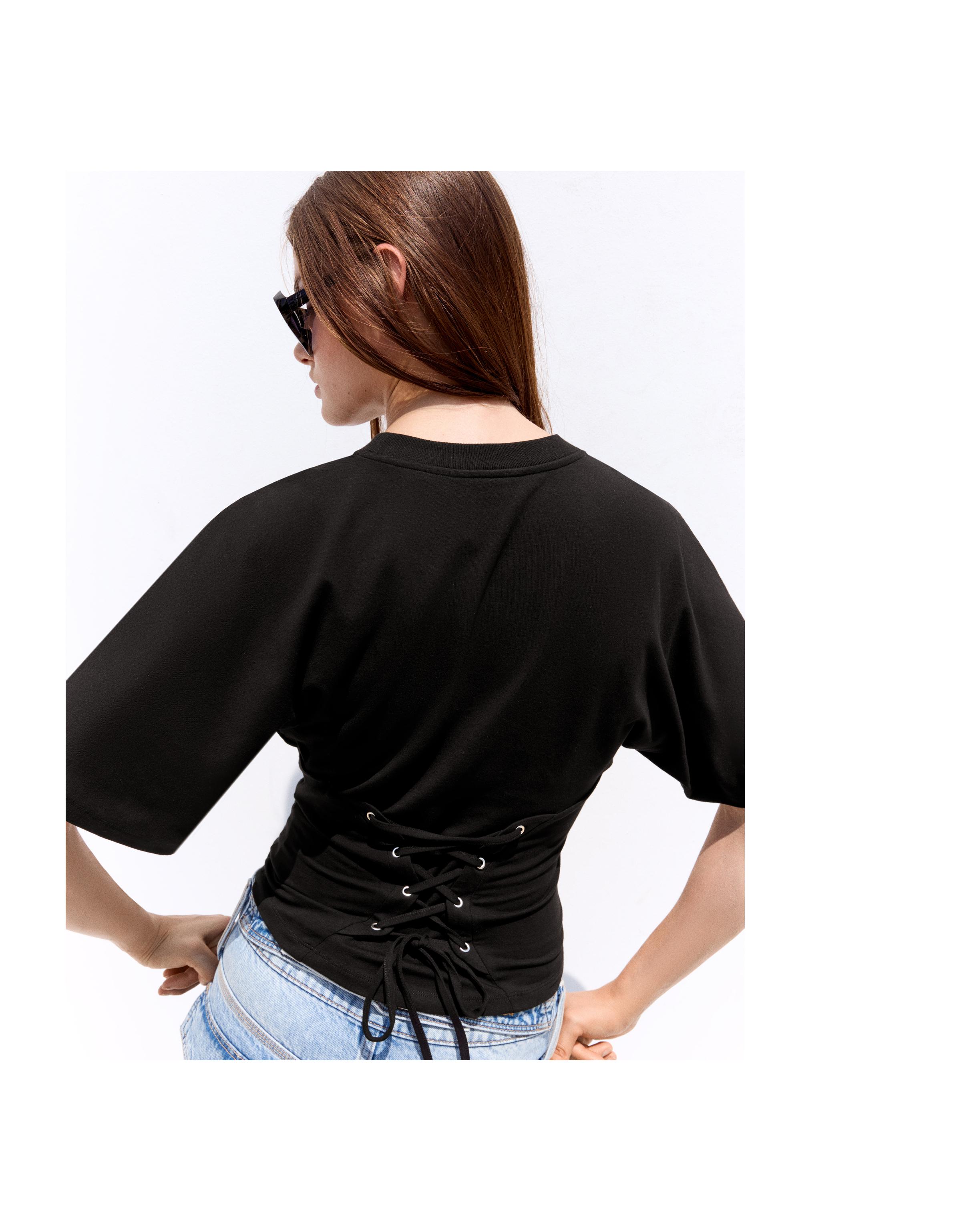 Short-sleeved corset T-shirt — Black