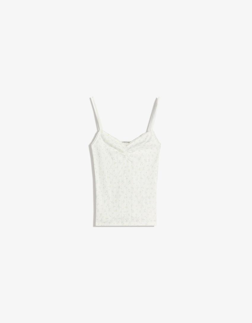 Top tirants pointelle estampat-Cru-3
