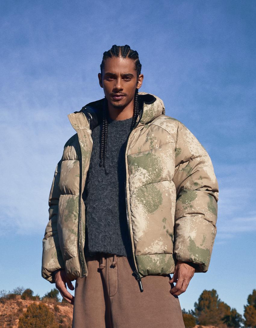 Hooded puffer jacket-Khaki