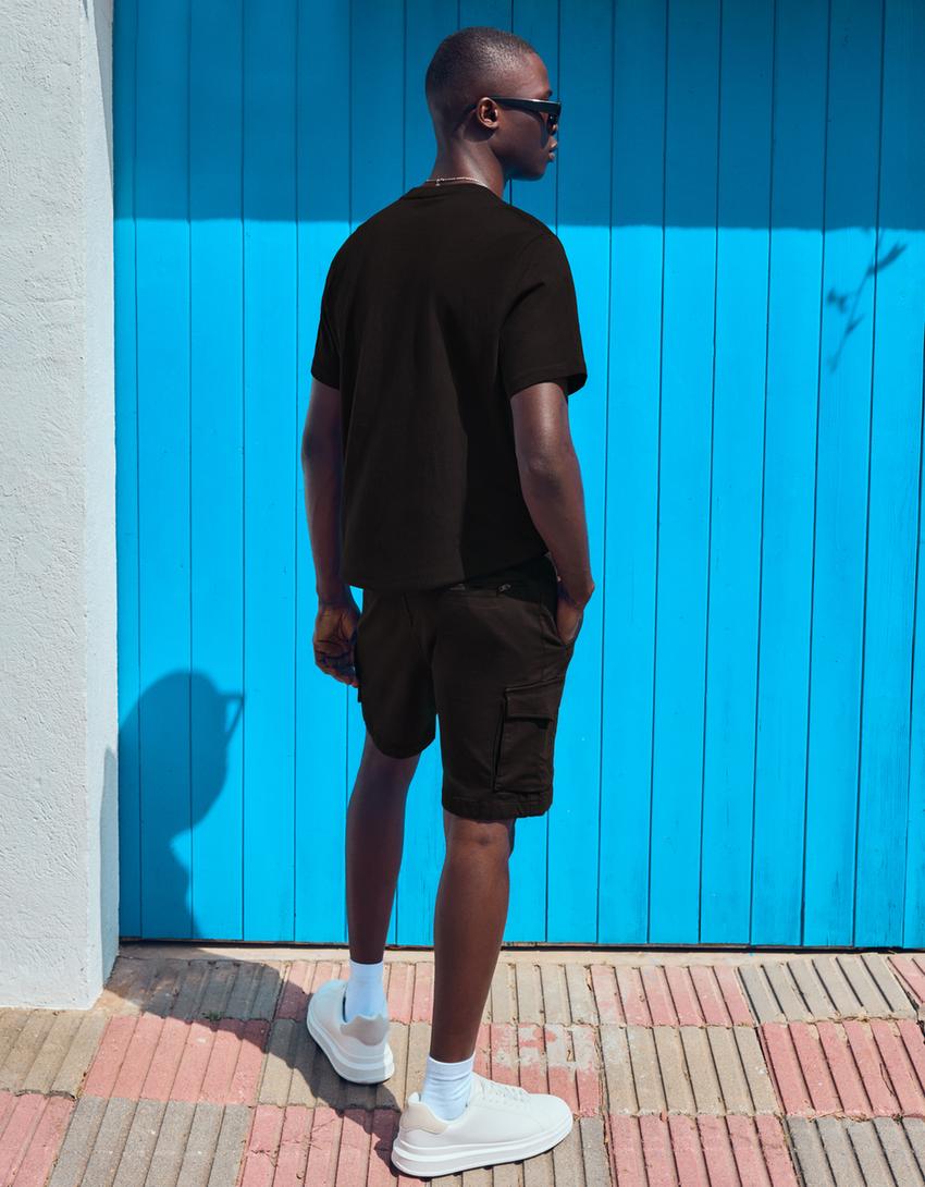 Regular fit kargo bermuda-Siyah