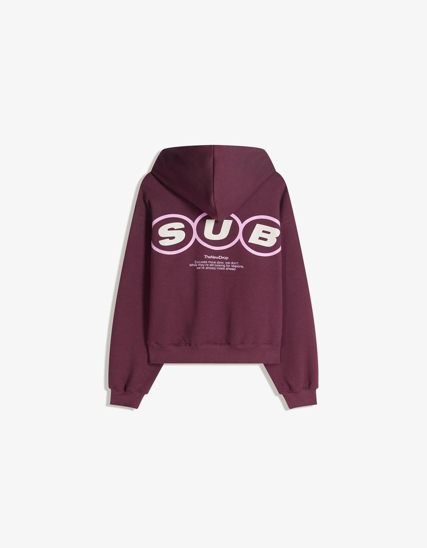 Sweat capuche imprimé-Bordeaux