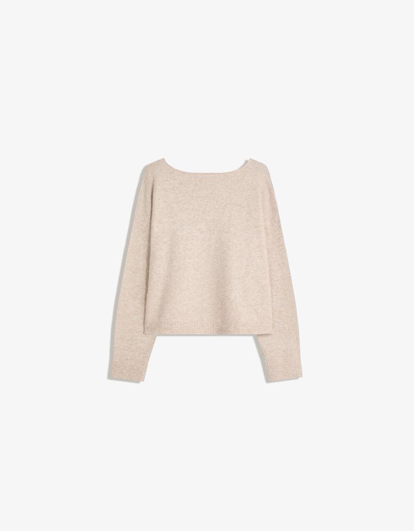Soft touch V-neck sweater-Sand