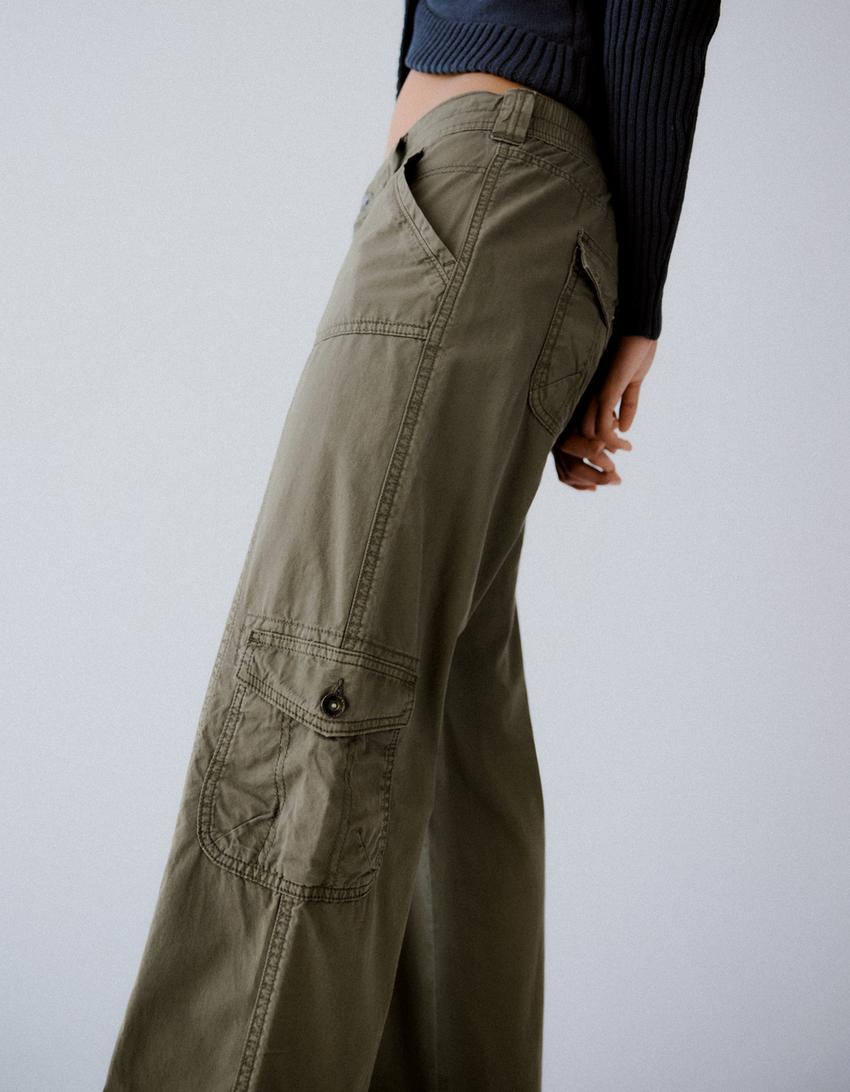 Straight cargo trousers-Khaki