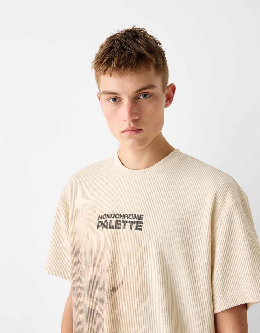 T-shirt manches courtes boxy fit imprimé floral-Écru-2