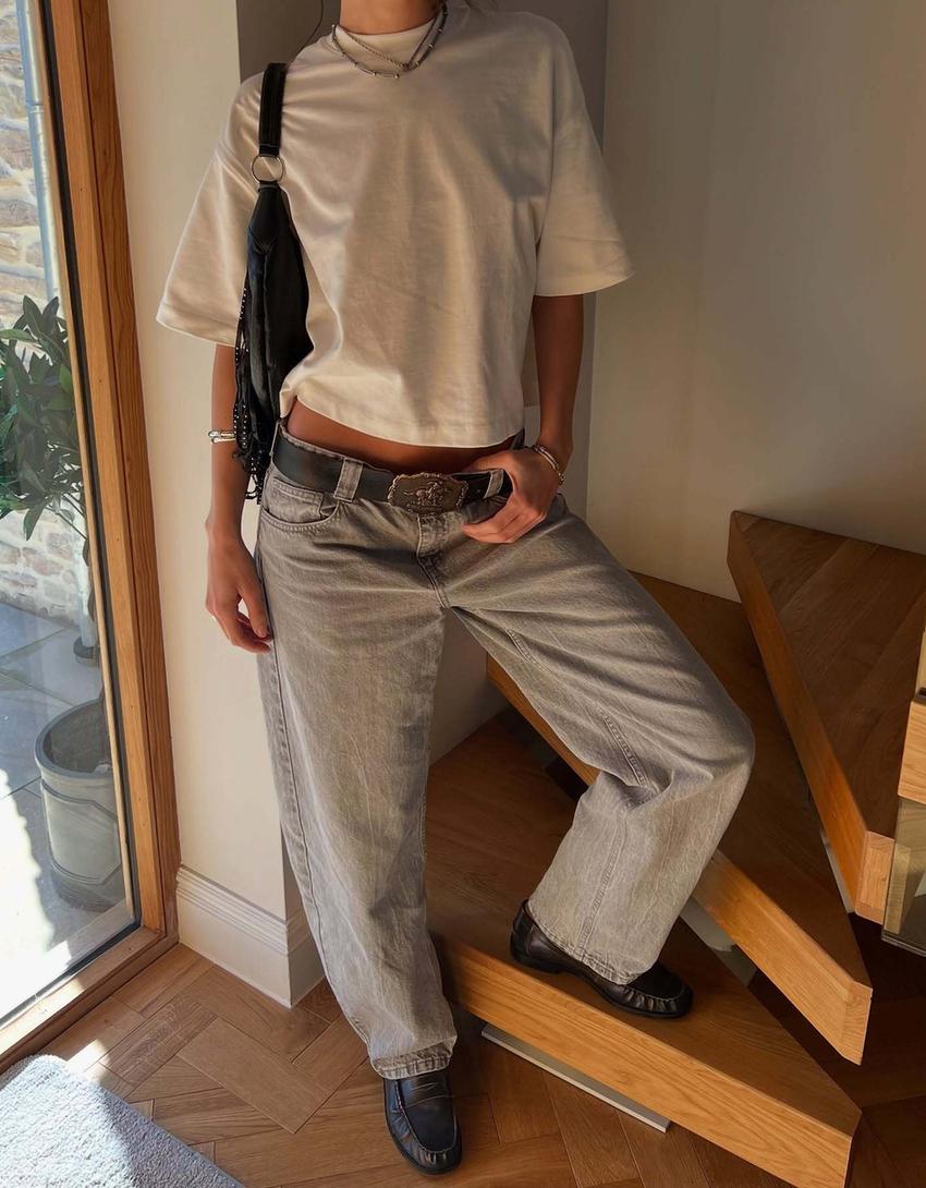 Wide-leg low-waist jeans-Grey