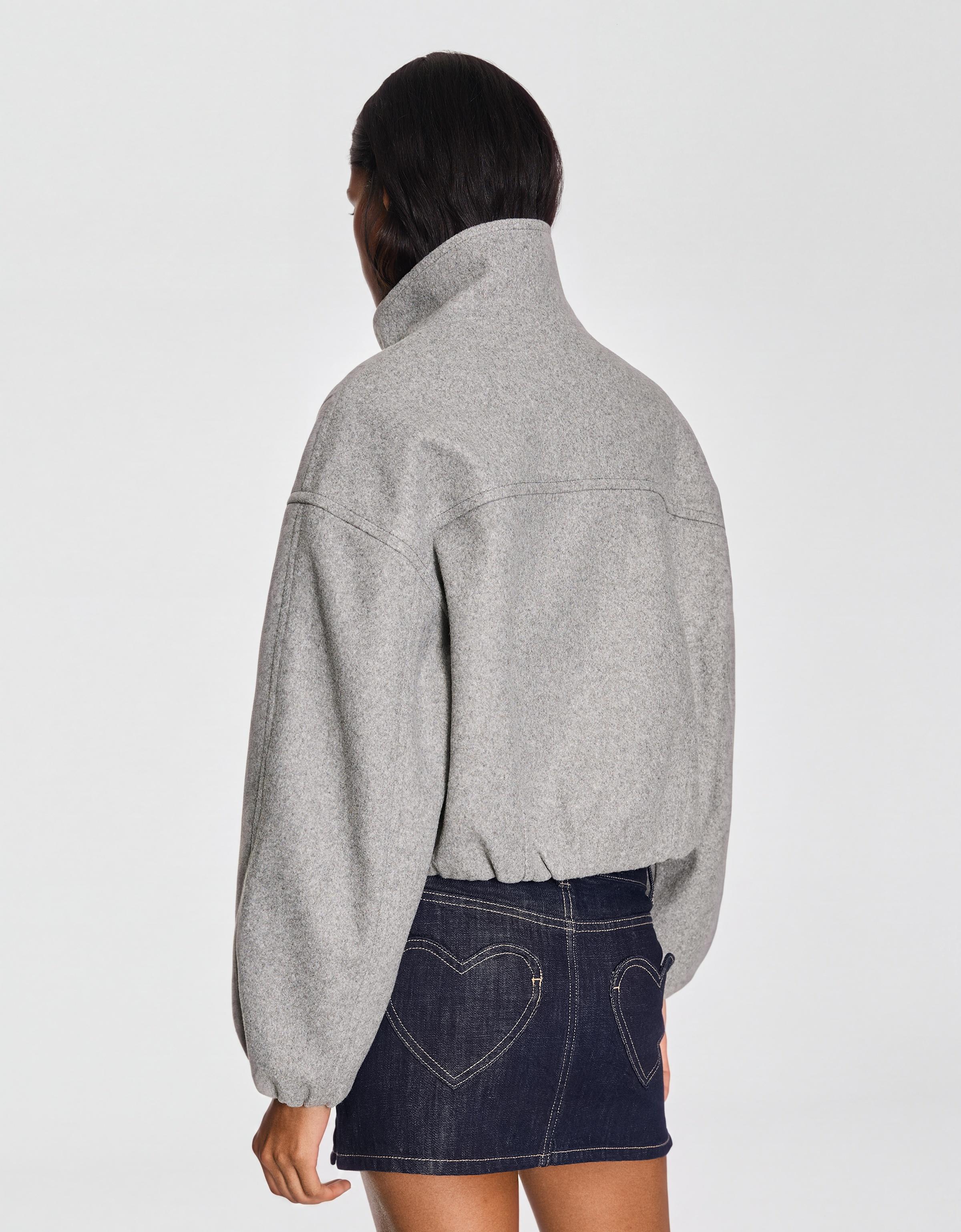Felt-effect jacket with gathered hem — Grey