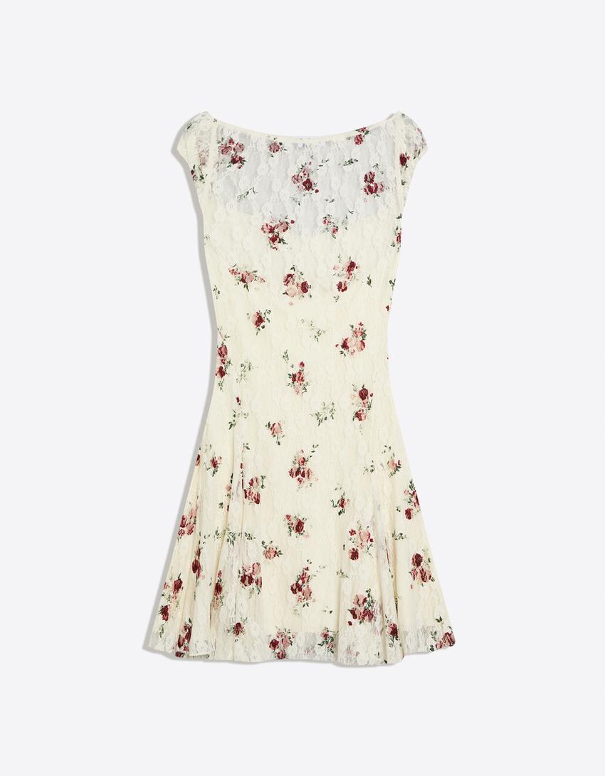 Vestido mini blonda print-Crudo