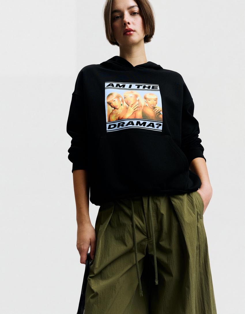Cardi B print hoodie-Black