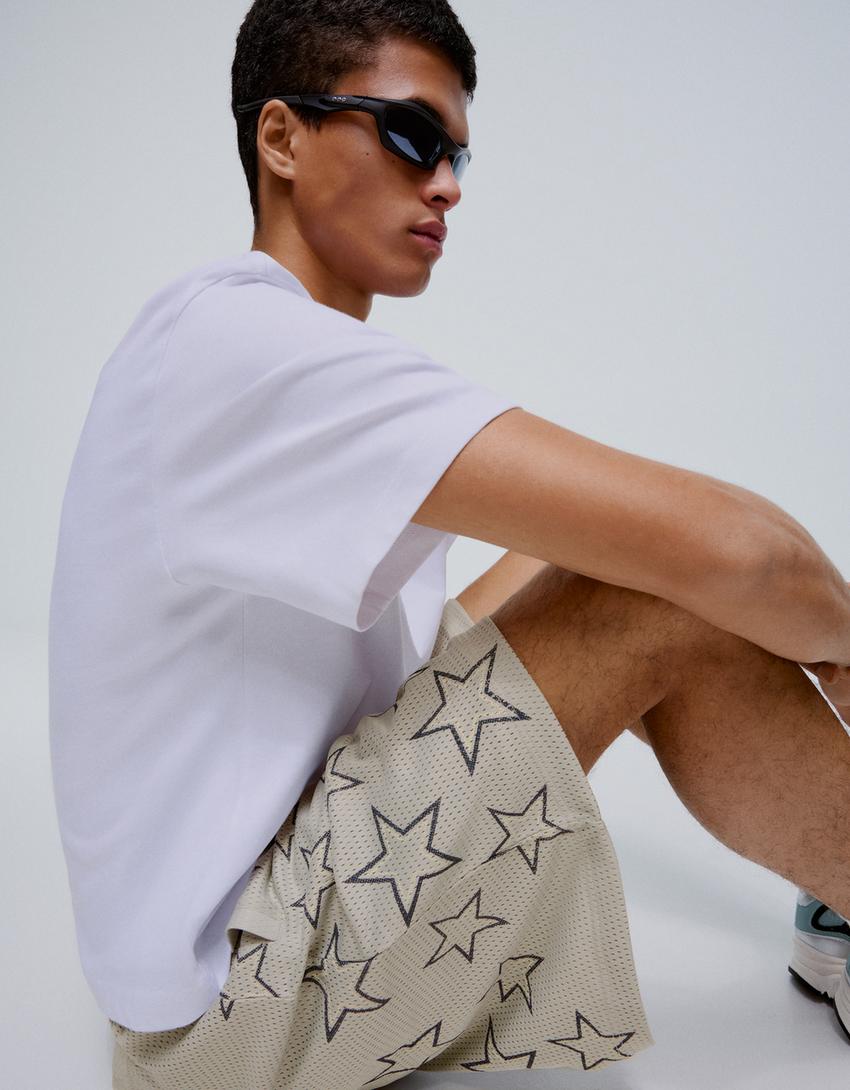 Printed mesh Bermuda shorts-Grey
