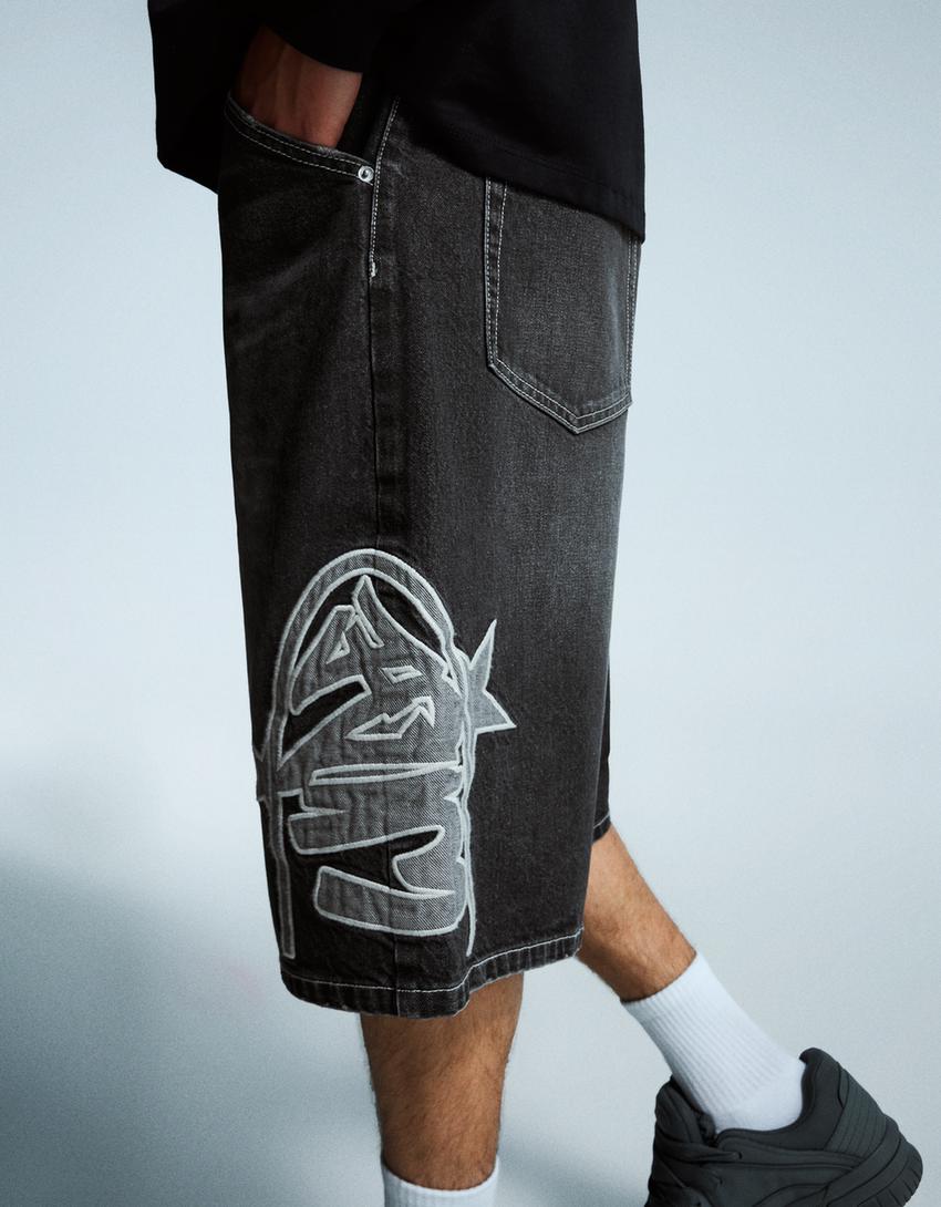 Bermuda denim parches-Negro