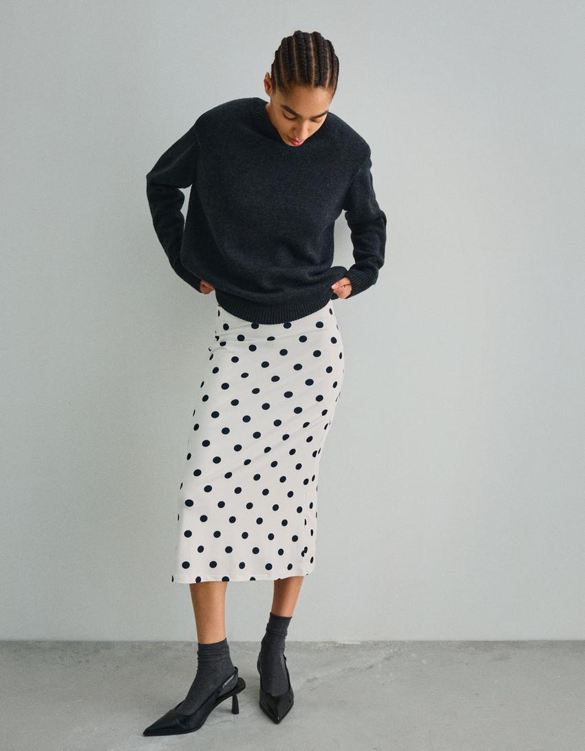 Falda midi print-Blanco / Negro